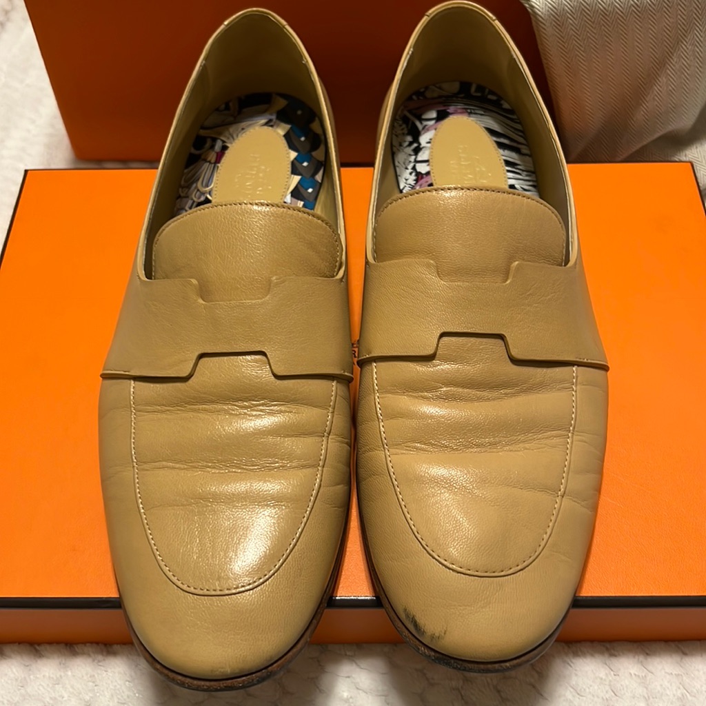 Hermes Ancora Loafers Leather Beige
